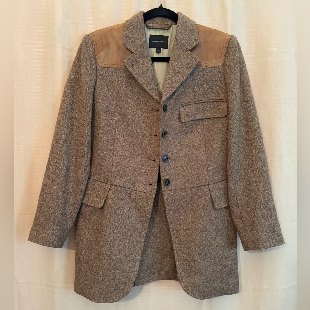 Banana Republic Wool Riding Jacket with Leather Shoulder